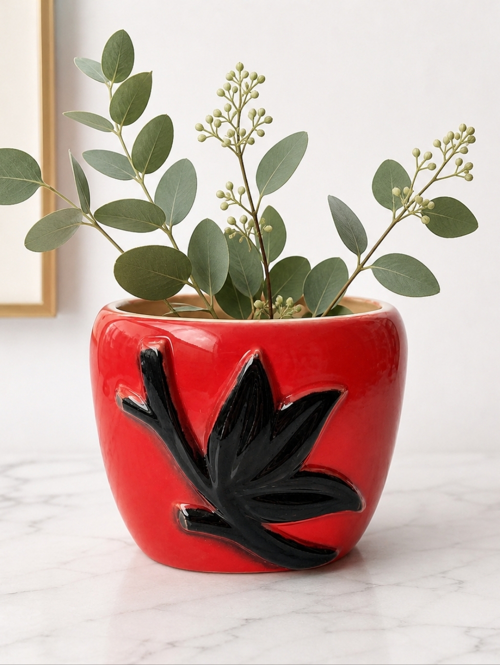 Mid Century Pink and Black Bamboo Vase - Royal Copley